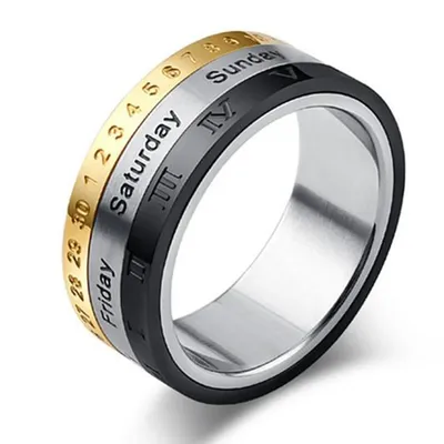 Men Titanium Steel Punk Rotatable Spinner Date Time Calendar Roman Numerals Finger anxiety fidget