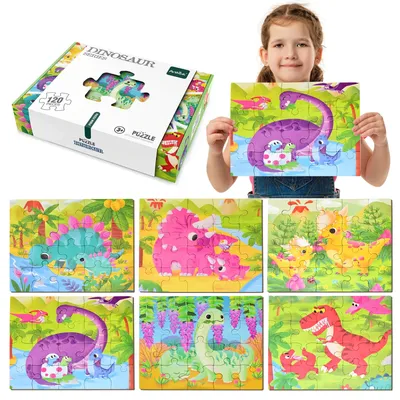120 puzzle pieces for boys, girls, children, transportation dinosaurs, early childhood education