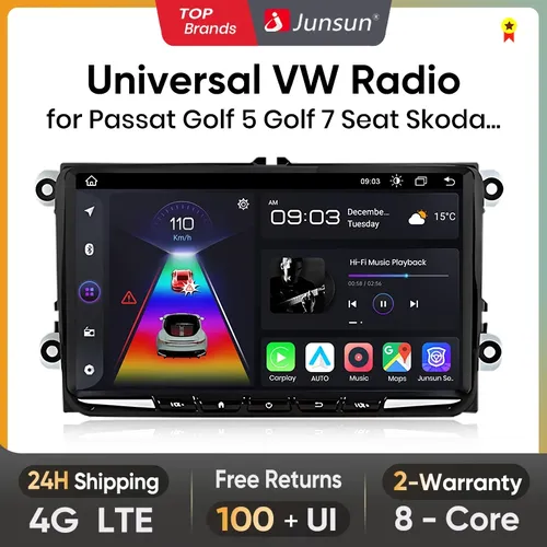 Junsun-Autoradio Android 13 Carplay pour VW, Passat Gods B7 T5 Tiguan Touran GOLF POLO Skoda Seat Universal Muiltmedia, 7 en effet 9