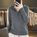 Pull à capuche classique pour femme, tricots, tout coton, cardigan tendance, manches longues, double fermeture éclair, style optique, basiques chauds, 100%