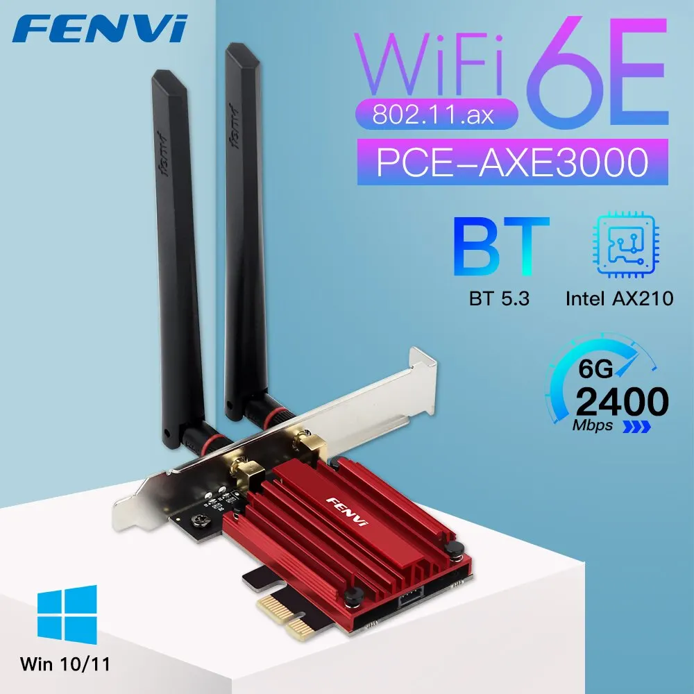 FENVI WiFi 6E AX210 adattatore PCIE Wireless da 5374Mbps Tri Band 2.4G/5G/6Ghz compatibile blueooth5.3 scheda WiFi di rete per Win 10/11