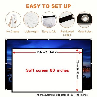 "TEMU Easy-install 4k Projection Screen - No Drill, Wall Mounted, , For Bedroom & Living Room - Sizes: 60", 72", 84", ", 120", 150"" Image