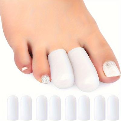 TEMU 10pcs White Silicone Gel Toe Protectors, Toe Sleeves Caps For , Protects Toes From Corns, , Toenails, Hand Wash Only Image
