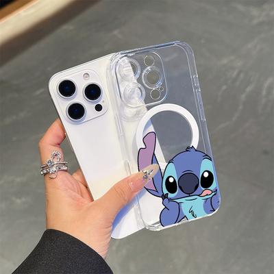 TEMU Stitch Series Transparent Magnetic Shockproof Case For 16, 15, 14, 13, 12, 11 Pro Max, Xs, 8, And 7 Tpu Material - Stitch Cute Cartoon Design, Birthday Gift, Holiday Gift, Image