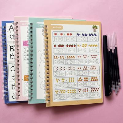 TEMU 1 Set Of Children's Writing Practice Books - Numbers, Letters, Addition/subtraction, Drawing, Includes Erasable Pen, Reusable Image