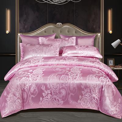TEMU 4pcs High Quality European Jacquard Satin Garden Set, 1 Quilt Cover + 1 Fitted Sheet + 2 Pillowcases, , Breathable And Comfortable. Does Not Quilt Core Or Pillow Core Image