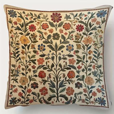 TEMU 1pc, 2d, Two-side 18x18inch Super Soft Short Plush Throw Pillow, Classical Vintage Medieval Botanical Tapestry Needlework (vintage Inspired) For Home Decor (without Pillow Inserts) Z24a030428 Image