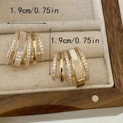 TEMU Elegant Flash Hoop Earrings For Women, Inlaid With Rhinestone Claw Design, Uv-plated , Versatile For Parties And Weddings - 1 Pair Image