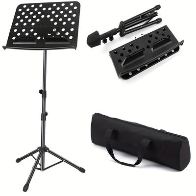 TEMU Portable Folding Music Stand With Carrying Bag - Adjustable Height, Abs Sheet Music Holder, Foldable Music Stand For Instruments, Performances, And Band, Black