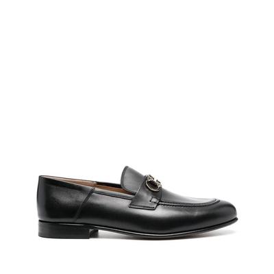 Gancini Leather Loafers - Black - Ferragamo Flats