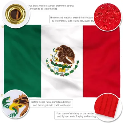 90X150CM Premium Mexico Mexican Flag 3x5 Outdoor Double Sided Embroidered Eagle 210D Nylon Mexican