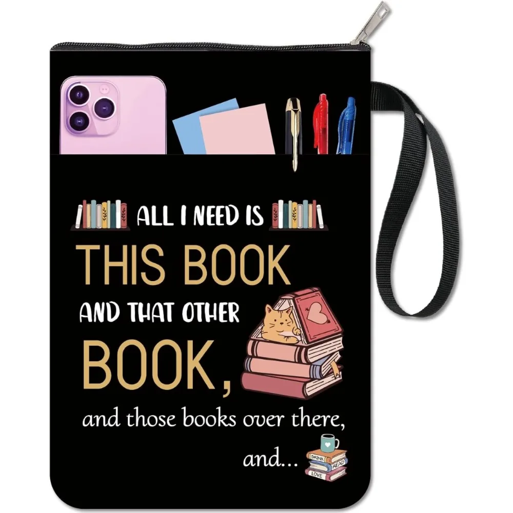 1pc Words Book Covers Black Book Protector Books Vintage Book Sleeve for Paperbacks Washable Fabric Cloth Book Cover with Zipper