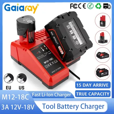 Replace 3A 12V 14V 18V Rapid Fast Li-Ion Charger Fit For Milwaukee M12-18C Dual Port Multi-Voltage Lithium-Ion Battery M12 M18