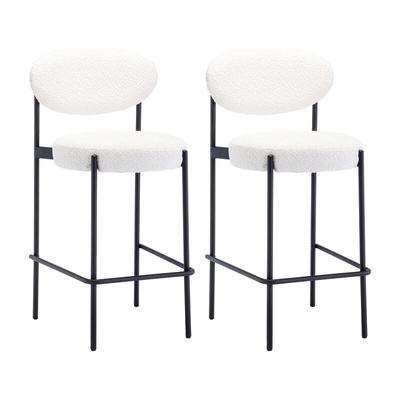Esszimmerstühle für Küche aus Teddystoff mit Metallbeine Modern Weiß 2er Set Wahson Image