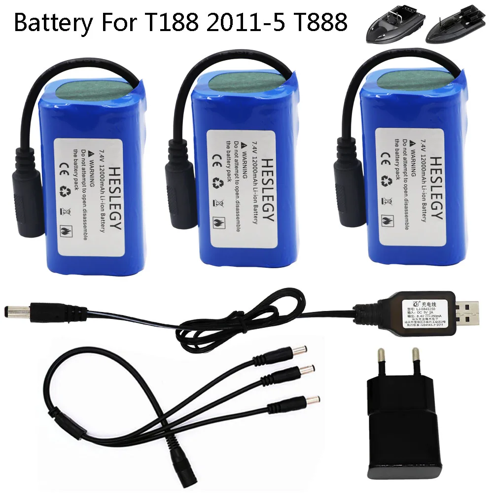 7,4 V 12000 mAh 6000 mAh Lipo Batterie mit Ladegerät set Für T188 T888 2011-5 V007 C18 H18 Fernbedienung RC angeln Köder Boote Teile Image
