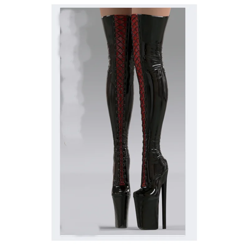 Schwarz Lace Up Plattform Glitter Stiefel Dünne High Heel Spitz Mode Sexy 2025, Winter Große Größe Frau Schuhe Zapatillas Mujer