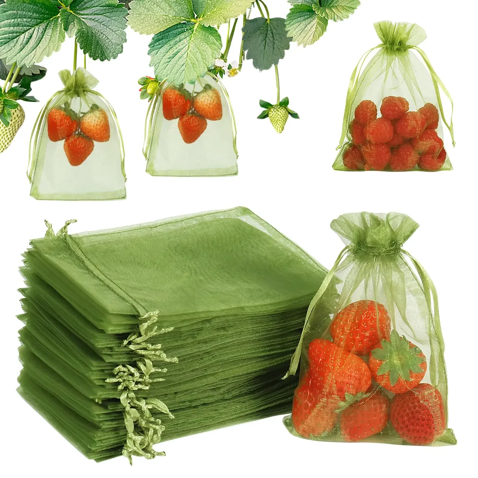 50/100Pcs Obst Trauben Schutz Taschen Mit Kordelzug Garten Mesh Netting Taschen Anlage Abdeckung Mesh Tasche für Obst blume Gemüse Image