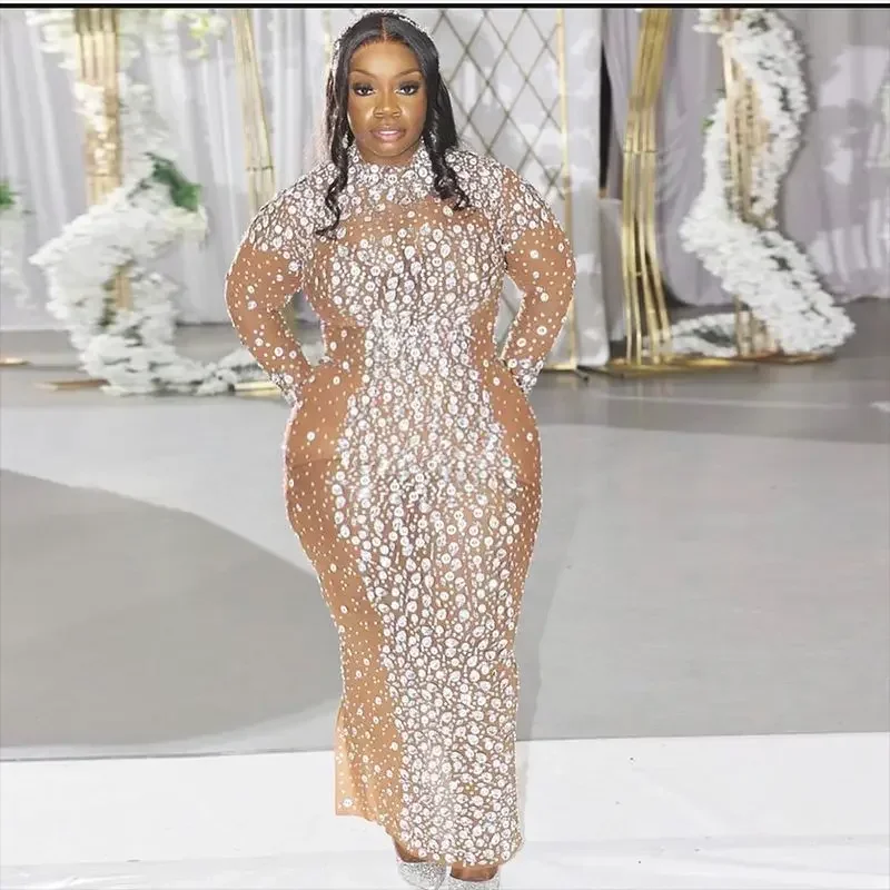 2024 Afrika Kleid für Frauen für Abend party Afrika Langarm O-Ausschnitt Strass Maxi kleid Dashiki Afrika Kleidung Outfits Image