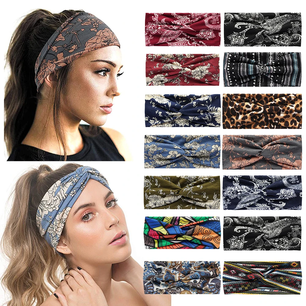 Mode Böhmischen Haar Bands Drucken Frauen Mädchen Stirnbänder Vintage Kreuz Turban Verband Bandanas Haarbänder Haar Zubehör Image