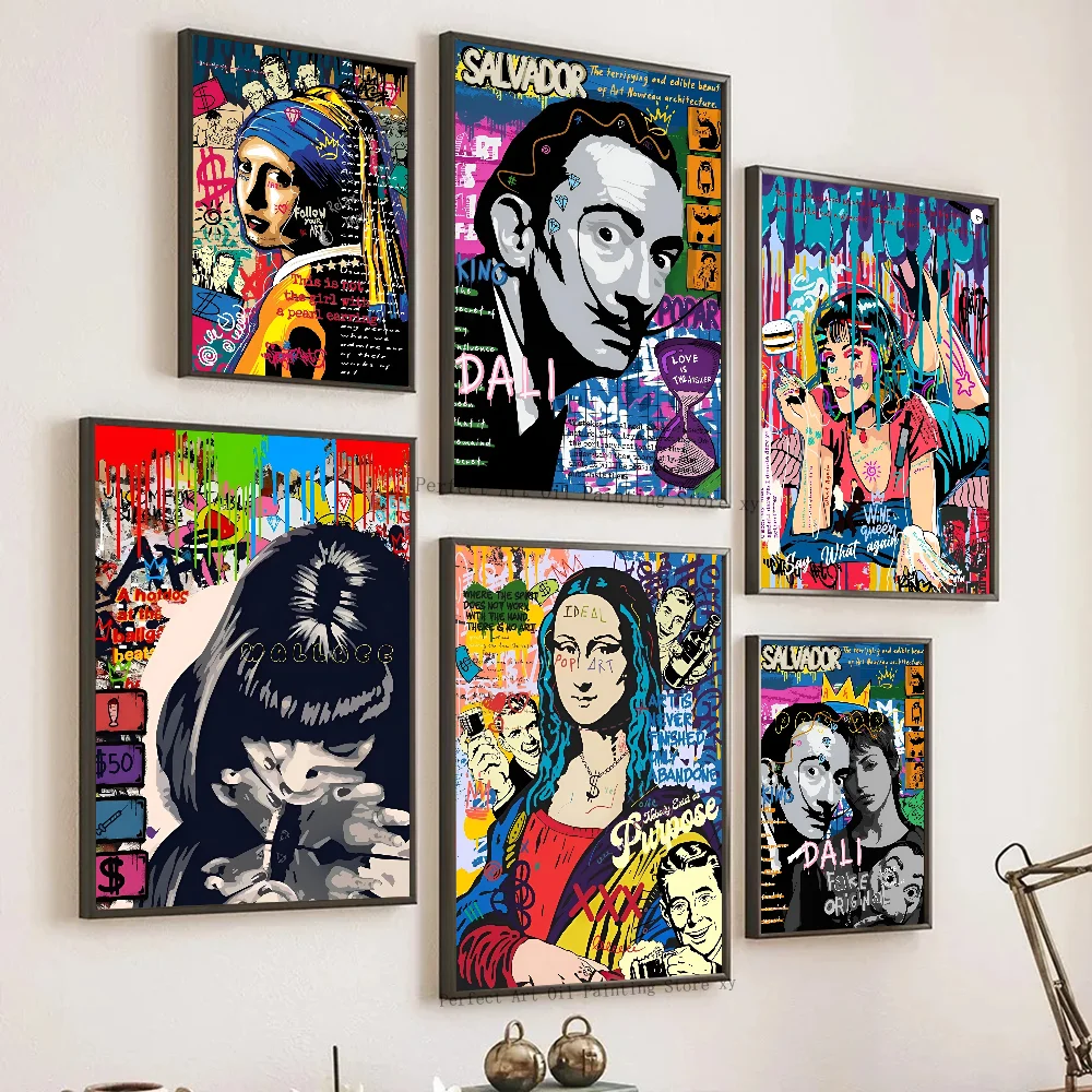 1 STÜCK Pop Art Salvador Dali Bored Monkey Punk Mona Lisa Poster Papierdruck Zuhause Wohnzimmer Schlafzimmer Eingang Bar Restaurant