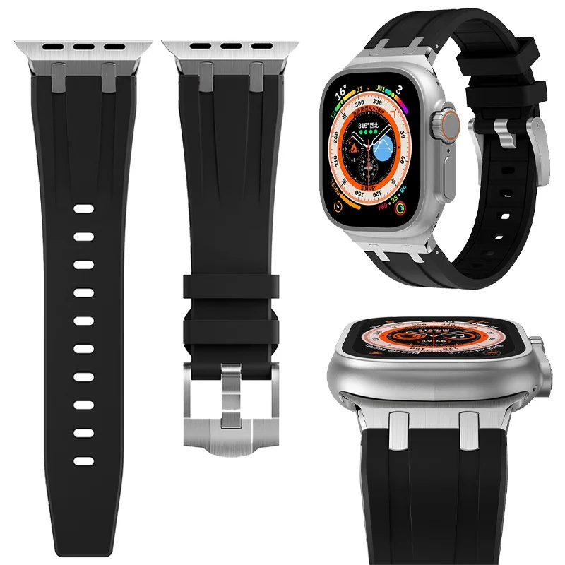 AP Silikonarmband Sport Weiches Metallarmband für Apple Watch Ultra2 49 mm 9 8 7 45 mm 41 mm IWatch 6 5 4 SE 44 mm 42 mm 40 mm 38 mm Image