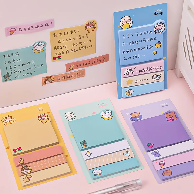 Kawaii süße Tiere Papier Haftnotizen kreative Notizblock Memo Pads Büro Schule Briefpapier selbstklebende Aufkleber Dekoration Image