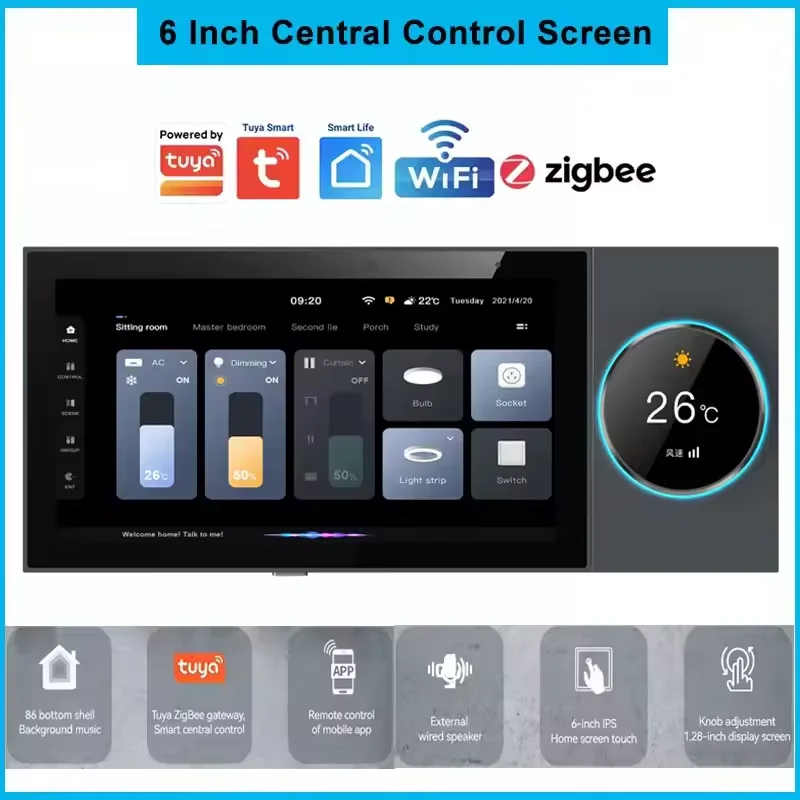 Tuya WiFi Zigbee 6-Zoll-Smart Home Zentraler Steuerbildschirm Zigbee Gateway Knopf Sprachschalter Multifunktions-Lichtbedienfeld Image