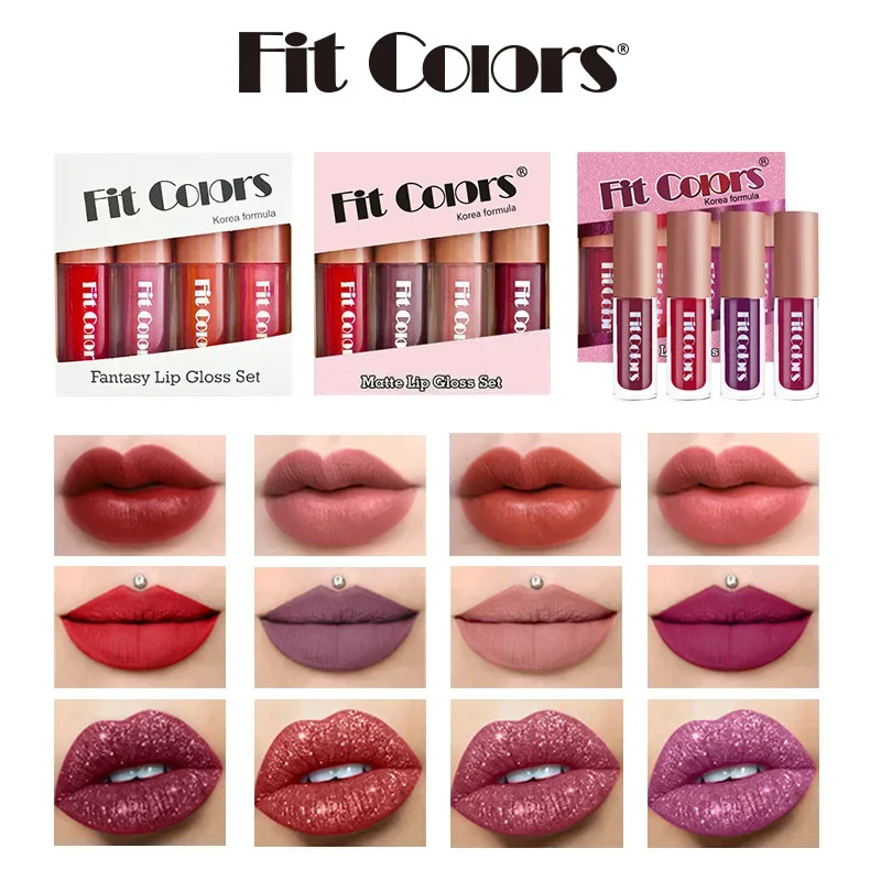 Fit Colors 4-teiliges Samt-Lipgloss-Set – Nicht transferierende, matte Diamant-Finish, langlebige, wasserfeste Lipgloss-Kollektion Image