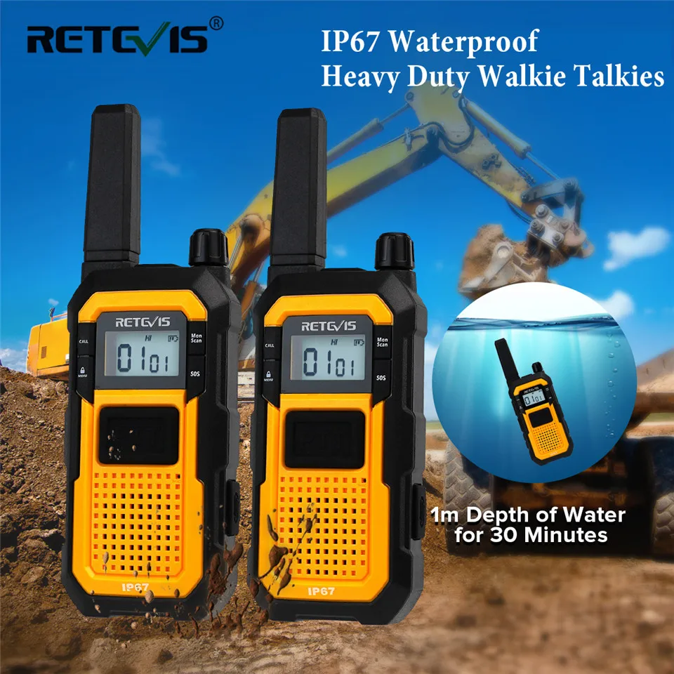 Retevis RB48 Heavy Duty Walkie Talkie IP67 Wasserdichtes USB Typ C Ladegerät Dual PTT VOX PMR446/FRS Zweiwegradio für den Bau Image