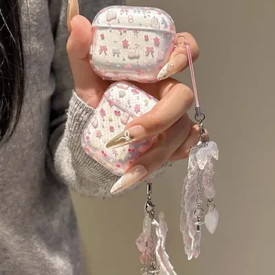 Rosa Blumen-Kaninchen-Ins-Hasen-Schleife, Kirsch-IMD-Headset-Abdeckung für Apple Airpods 3, 1, 4, Image