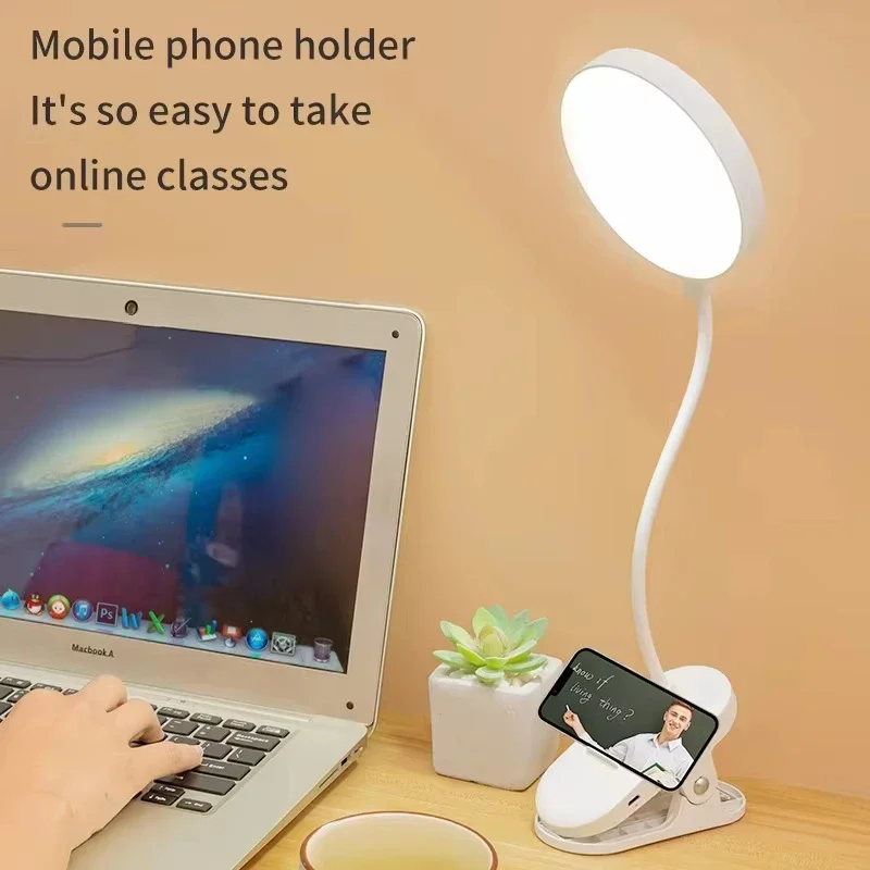 DC5V Schreibtischlampe USB wiederaufladbare Tischlampe mit Clip Bett Lesebuch Nachtlicht LED-Schreibtischlampen 3 Modi Dimmen Augenschutz