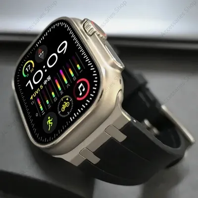 Titanfarbenes Silikonarmband mit Metallkopf für Apple Watch Ultra 2 49 mm 45/44/42 mm Image