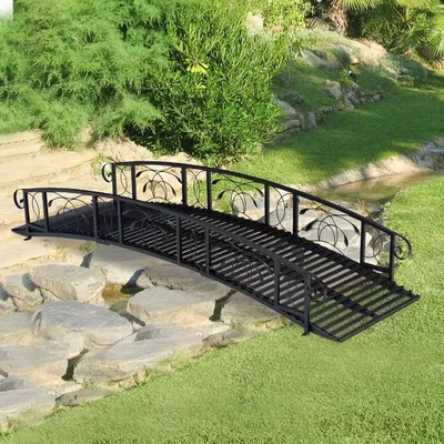 Garden Bridge – 8 FT Metal Garden Bridges for Outdoors, Arch Walkwaywith Side Rails, Outdoor