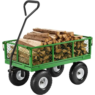 Black+green 680LBS680 Lbs Steel Garden Cart on Wheels, Heavy Duty Garden Wagon Cart Pullable, Metal