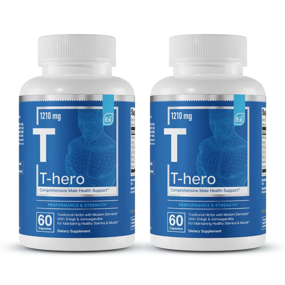 Men's Health Supplement - Muscle Support & T-Health with DIM, Ashwagandha, Shilajit & More | T-Hero 60 Veggie Caps