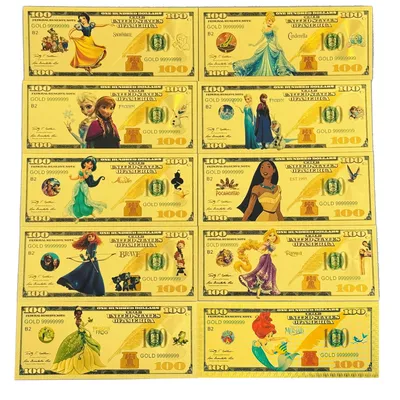 New Anime banknote Disney princess Figure golden bills Cartoon Figural Cute Personality Gold money