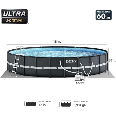 INTEX Ultra XTR Deluxe Above Ground Swimming Pool Set: 18ft x 52in – Includes 2100 GPH Cartridge Sand Filter Pump–Rust Resistant