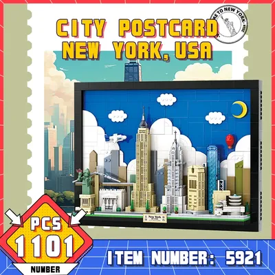WG5921 City Postcard Assembly Building Blocks Wall Decoration Ornaments Children's Puzzle Small