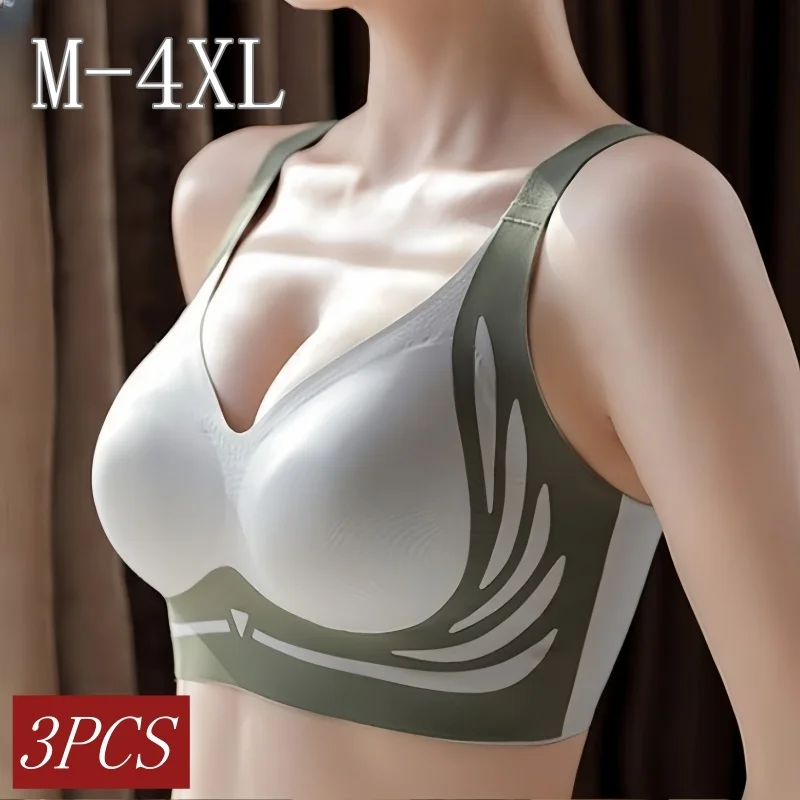3Pcs/Set Push Up Bras Women Anti-sagging Lift-Up Bra Non-wire Brassiere Adjust Straps Seamless Underwear M-4XL Padded Bra