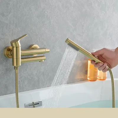 Bathroom Shower Faucet Set Wall Mounted Brass Bathtub Set Brush Gold Black Foldable Round Shower Tap