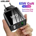 USLION 65W GaN Charger EU KR AU Plug Adapter Laptop ricarica rapida per iPhone USB tipo C caricatore rapido caricatore USB per telefono cellulare