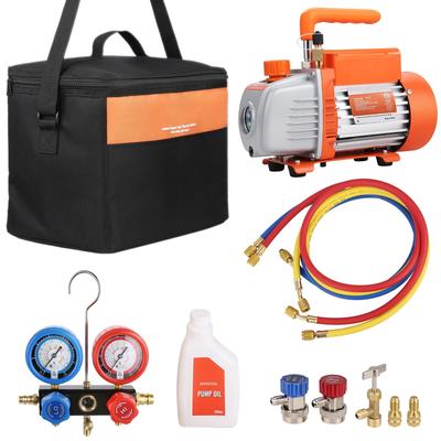 Vacuum Pump and Gauge Set, Single Stage Rotary Vane HVAC Air Vacuum Pump