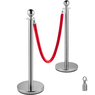 Stainless Steel Stanchion Posts Queue, Red Velvet Ropes Silver Post, 5FT Rope Barriers Queue Line Crowd Control Barriers
