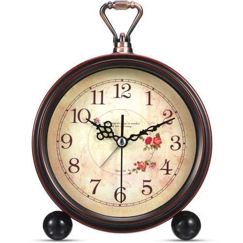 Réveil de style vintage, horloge de table silencieuse et rétro, horloge décorative silencieuse sans