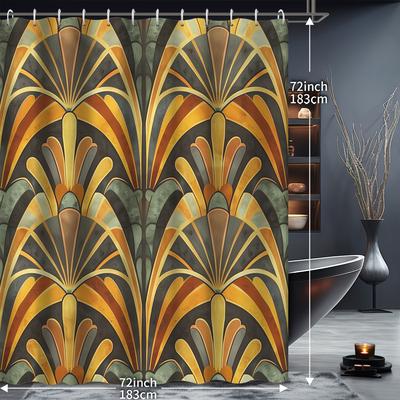 TEMU 1pc Abstract Bohemian Arch Moon Geometric Striped Shower Curtain, Decorative Printed Shower Curtain, Contains 12 Plastic Hooks, Shower Curtain, Bathroom Accessories Image