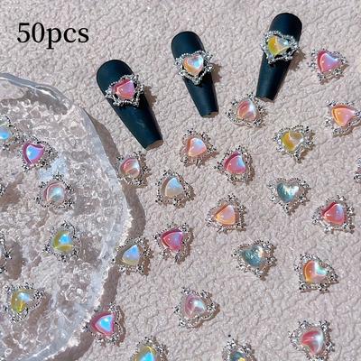 TEMU 50pcs Alloy Heart-shaped Nail Art Studs, Unscented Nail Jewelry Accessories For Women And Girls, For Valentine's Day Manicure Image