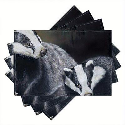 TEMU Set Of 4, 2 Badgers, Placemats Decorative Table Mat For Dining Table Kitchen Home Decor For Dining Table Easy To Clean (table Mats) 12x18inch Image