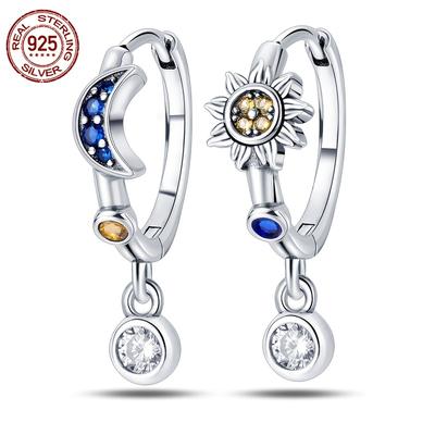 TEMU Pair Of S925 Pure Silvery Earrings, Sun And Moon Earrings, High Quality, Hypoallergenic, Women's Fashion Jewelry Gift Image