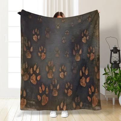 TEMU Flannel Dog Paw Print Throw Blanket - Versatile For All , Couch, Bed, Office & Gifts Image