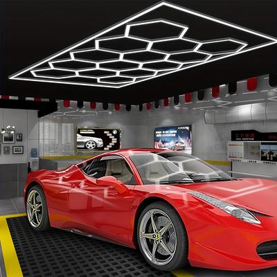 TEMU Hexagon Led Honeycomb Workshop Light With White Border For Car Detailing, , 15.68ft X 7.91ft Exhibition Hall, Barber, , Gym, , Ceiling Decor Image
